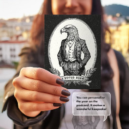 Cartão Postal Eu Voti Ilustração de Pássaro Preto e Branco Águia