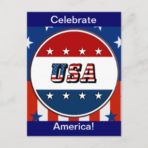 Cartão Postal EUA - Bandeira Americana e Estrelas no Círculo N