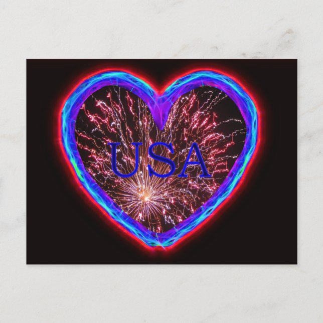 Cartão Postal EUA Electric Heart Fireworks Design (Frente)