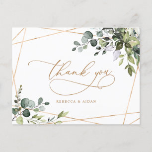 Cartão Postal Eucalipto Verde Esmeralda Texto Dourado Casamento