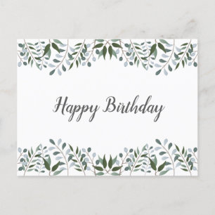 Cartão Postal Eucalipto Verde Floral Feliz Aniversário