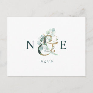 Cartão Postal Eucalyptus Ampersand Dourado Casamento Verde RSVP