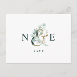 Cartão Postal Eucalyptus Ampersand Dourado Casamento Verde RSVP
