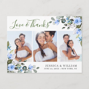 Cartão Postal Eucalyptus Blue Rosas Casamento 3 Foto Obrigado