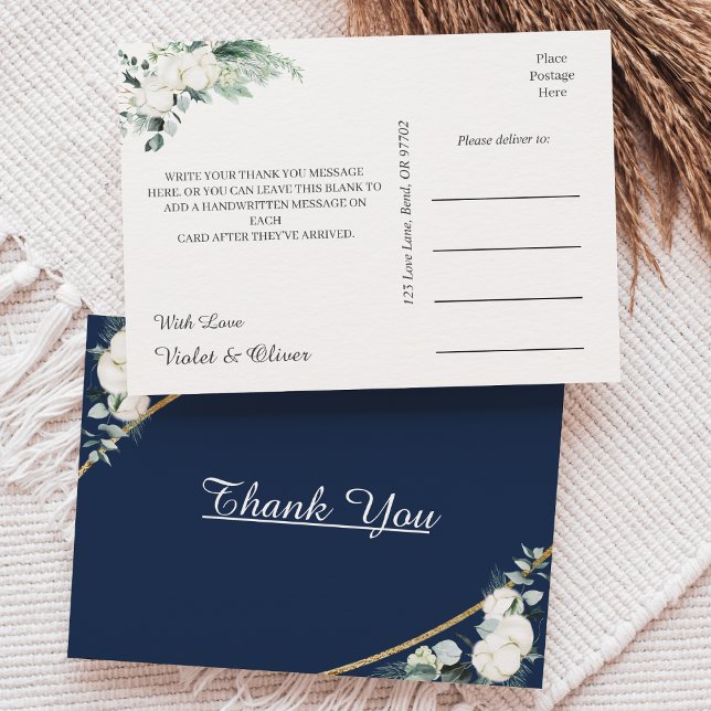 Cartão Postal Eucalyptus Cotton | Marinho Moderno Casamento Obri (Criador carregado)