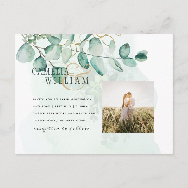 Cartão Postal Eucalyptus deixa verde-casamento CÓDIGO QR moderno (Frente)