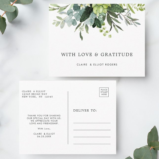 Cartão Postal Eucalyptus Green Foliage Obrigado (Front & Back)