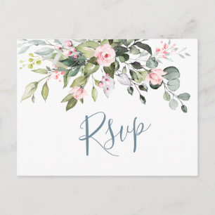 Cartão Postal Eucalyptus Greenery Blush Rosas Casamento RSVP