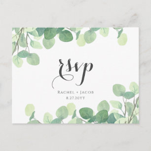 Cartão Postal Eucalyptus Greenery Modern Script Wedding RSVP