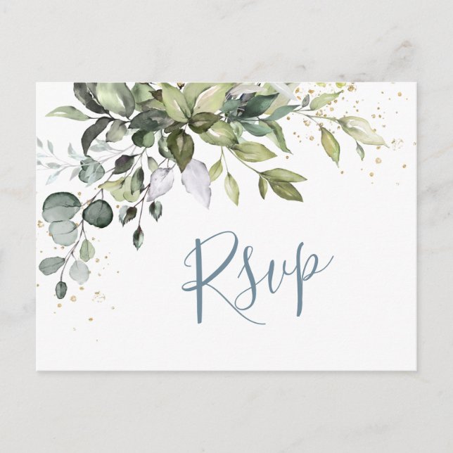 Cartão Postal Eucalyptus Greenery Watercolor Wedding RSVP (Frente)