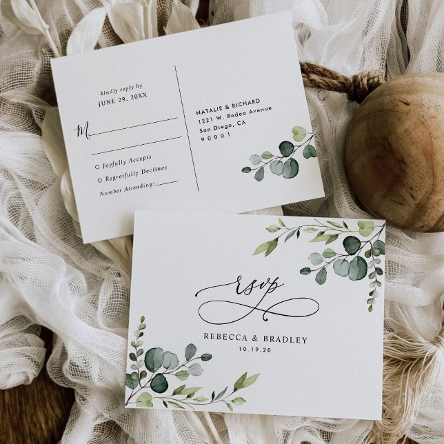 Cartão Postal Eucalyptus Greenery Wedding Elegante Rsvp (Criador carregado)