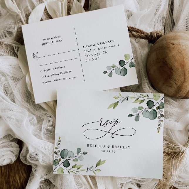 Cartão Postal Eucalyptus Greenery Wedding Elegante Rsvp (Criador carregado)