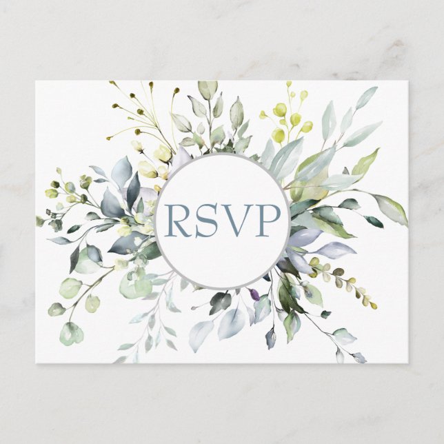 Cartão Postal Eucalyptus Greenery Wedding RSVP com Meal Choice (Frente)
