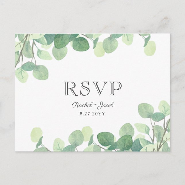 Cartão Postal Eucalyptus Watercolor Greenery Wedding RSVP (Frente)