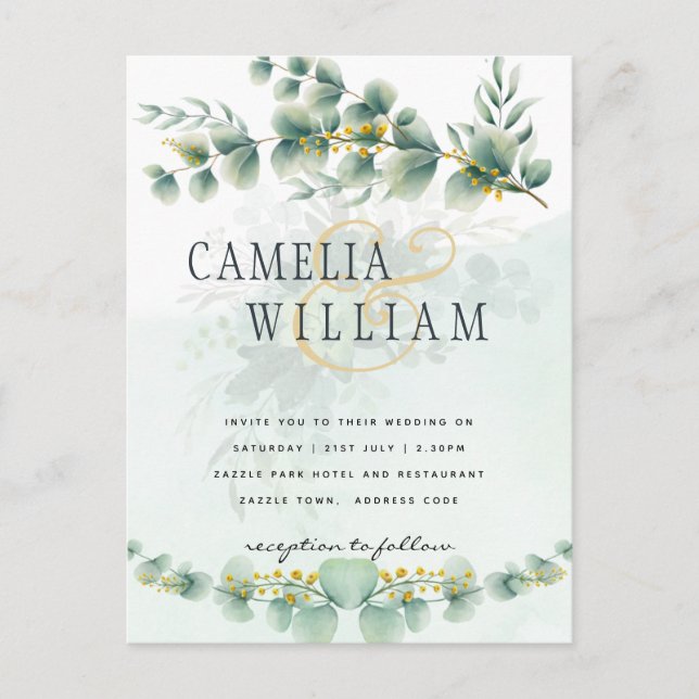 Cartão Postal Eucalyptus Wedding Invitation Modern Greenery Dour (Frente)