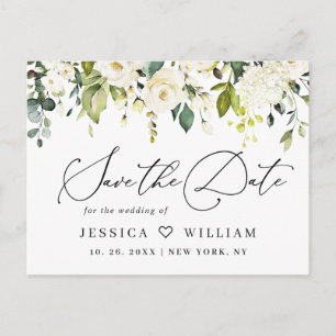 Cartão Postal Eucalyptus White Roses Boho Casamento Salve a Data