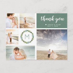 Cartão Postal Eucalyptus Wreath Casamento Colagem de Fotos Obrig