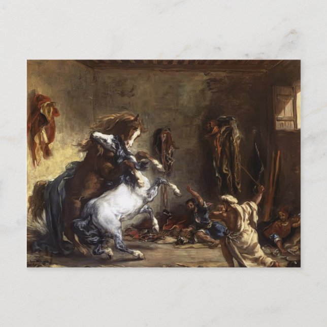 Cartão Postal Eugene Delacroix - Cavalos Árabes Lutando em um Es (Frente)