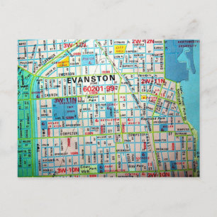 Cartão Postal EVANSTON, Cartão-postal do Mapa do IL Vintage