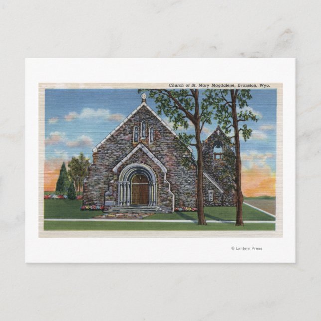 Cartão Postal Evanston, WY - Igreja de Ruas. Mary Magdalene View (Frente)
