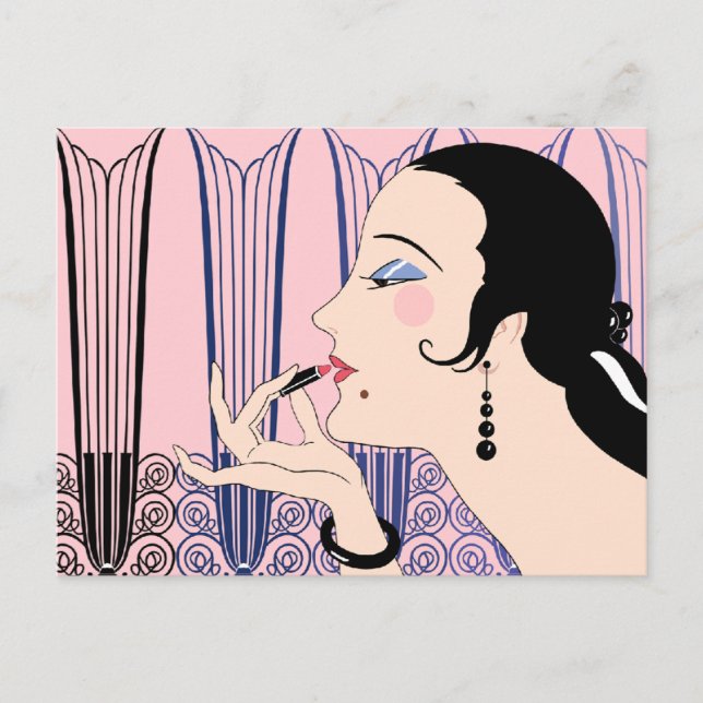Cartão Postal EVE, Art Deco Lady in Pink and Blue (Frente)