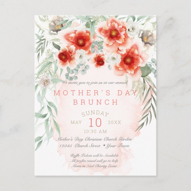 Cartão Postal Evento Brunch dia de as mães para Grupo Igreja (Frente)