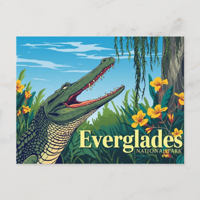 Cartão Postal Everglades Alligator Vintage Poster Art (Frente)