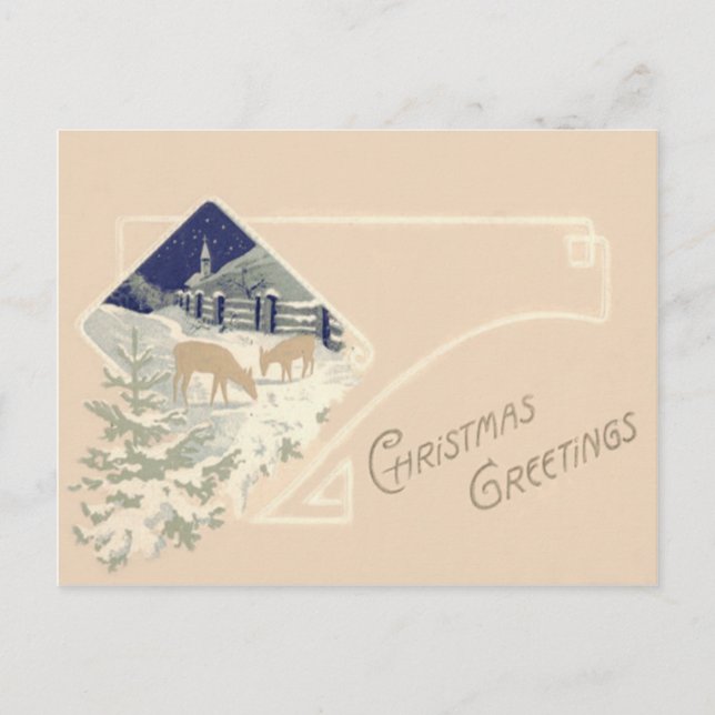 Cartão Postal Evergreen Deer Church Snow (Frente)