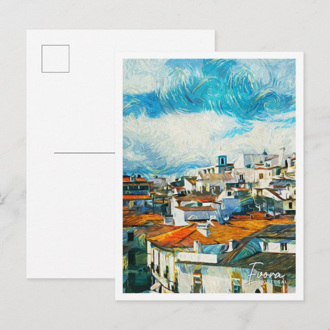 Cartão Postal Evora Portugal Lindo Paisagem De Tintas De Óleo (Frente/Verso)