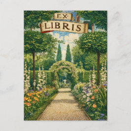 Cartão Postal Ex Libris de Jardim Vintage para Etiqueta de Livro