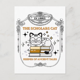 Cartão Postal Ex Libris Gato Acadêmico Dark Academia
