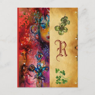 Cartão Postal EXCALIBUR Monograma Pergaminho Dia de São Patrício