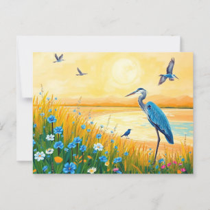 Cartão Postal Excelente Azul Herão Selvagens Sunset Paisagem