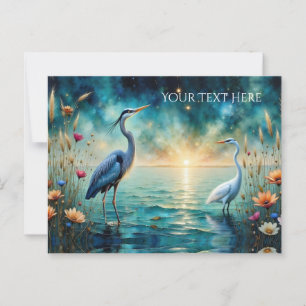 Cartão Postal Excelente azul Heron e Egret flores água