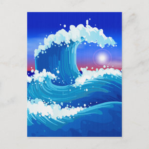 Cartão Postal Excelente Azul Tsunami Wave Art