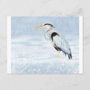 Cartão Postal Excelente de Aquarela Azul Herão-Pássaro Naturez