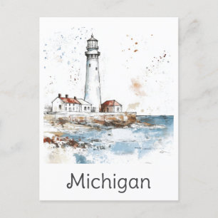 Cartão Postal Excelente do Michigan Viagem Lagos Lighthouse Wate