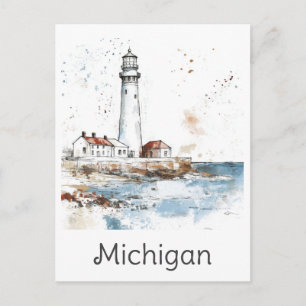 Cartão Postal Excelente do Michigan Viagem Lagos Lighthouse Wate