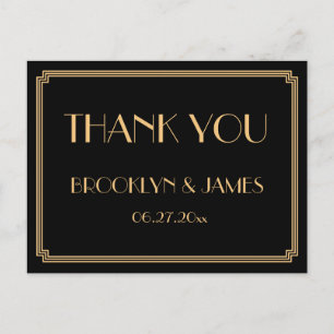 Cartão Postal Excelente Gatsby Art Deco Black Weding Obrigado