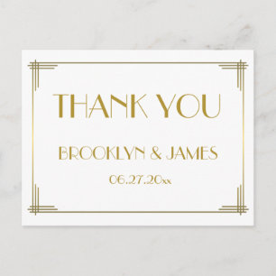 Cartão Postal Excelente Gatsby Dourado Art Deco Casamento Obriga