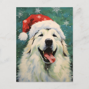 Cartão Postal Excelente Pirenéus cão Pincel de Natal pintando na