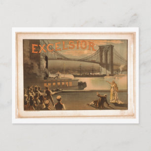 Cartão Postal Excelsior 1883 Nova Iorque de ponte Brooklyn c1883