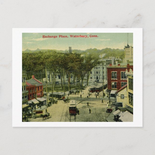 Cartão Postal Exchange Place, Waterbury, Connecticut Vintage (Frente)