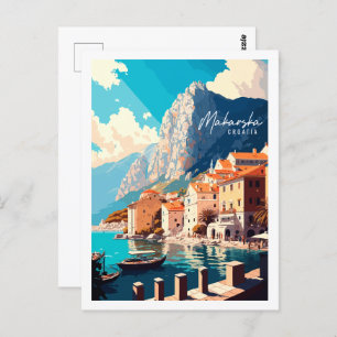 Cartão Postal Exemplo de local de viagens vintage Makarska Croác
