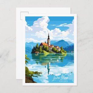 Cartão Postal Exemplo de viagens vintage do Lago Bled Eslovênia