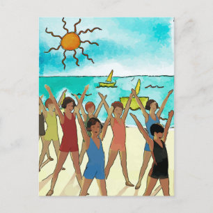 Cartão Postal Exercício infantil na praia