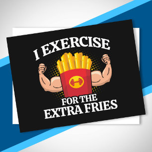 Cartão Postal Exercite-se por Batatas Fritas Extras - Meme Diver