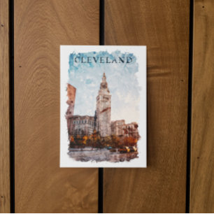 Cartão Postal Exibição de Cidade de Aquarela de Cleveland Ohio