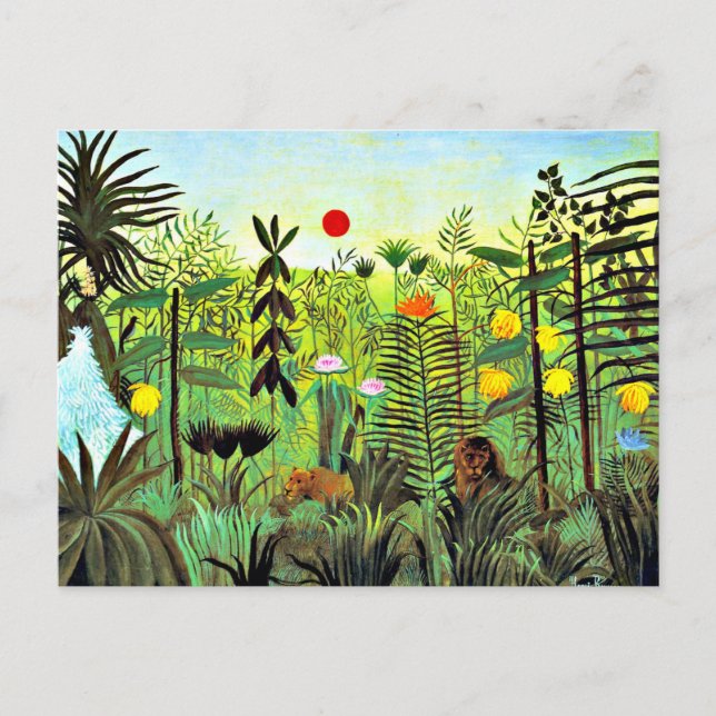 Cartão Postal Exotic Landscape with Lion and Lioness, (Frente)