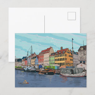 Cartão Postal Explicação esquimática de Nyhavn Copenhagen Denmar